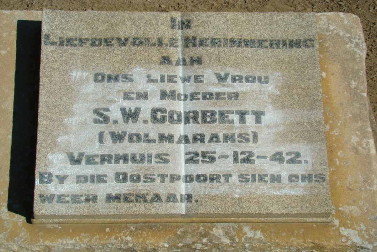 CORBETT S.W. nee WOLMARANS  -1942