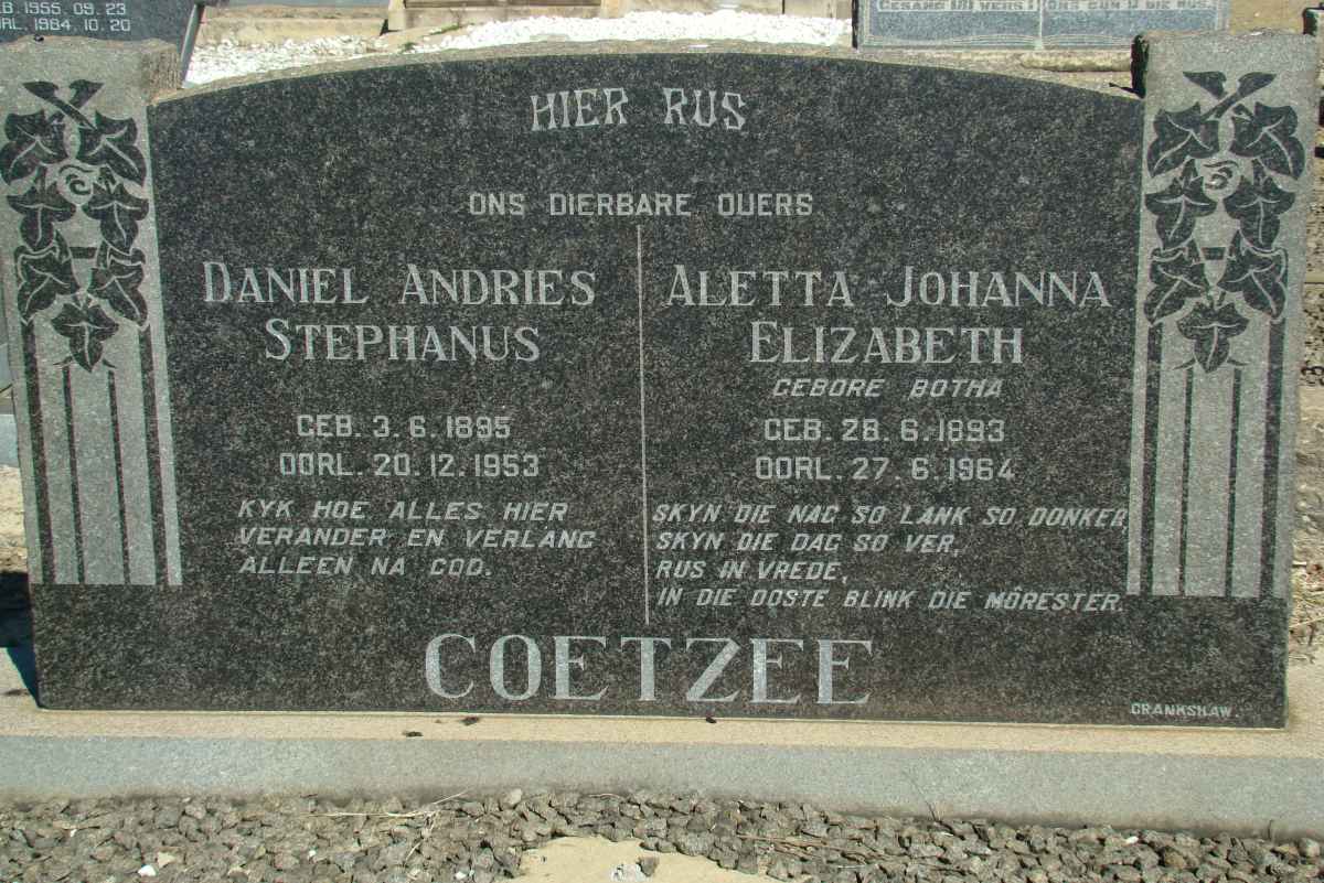 COETZEE Daniel Andries Stephanus 1895-1953 &amp; Aletta Johanna BOTHA 1893-1964