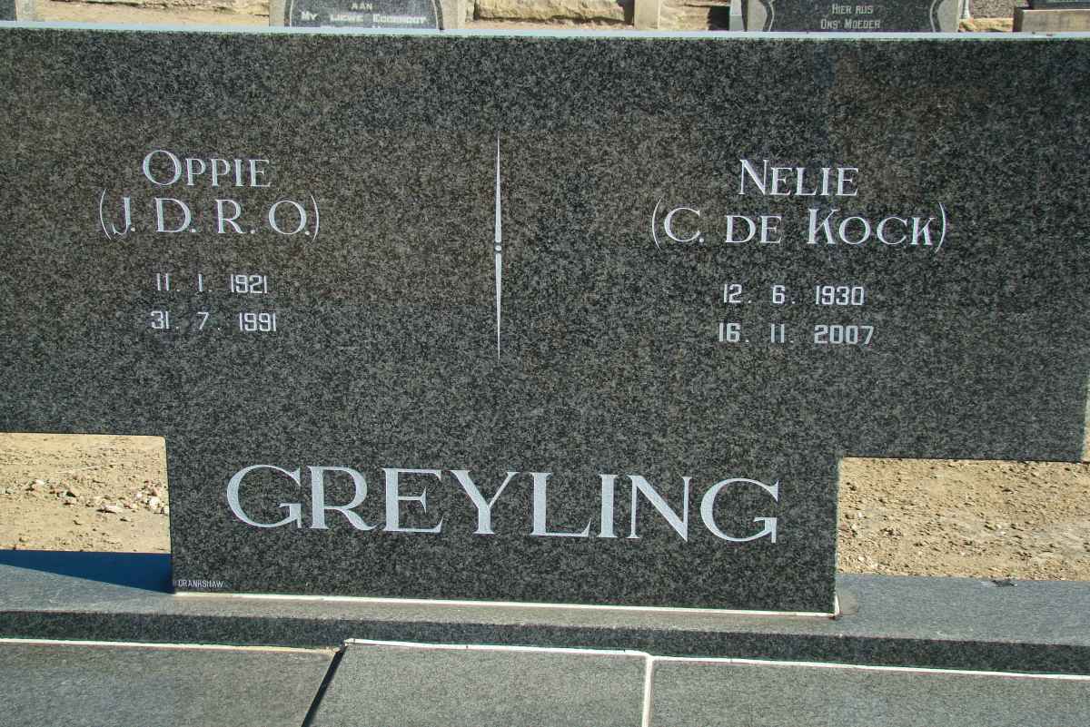 GREYLING J.D.R.O. 1921-1991 &amp; C. DE KOCK 1930-2007
