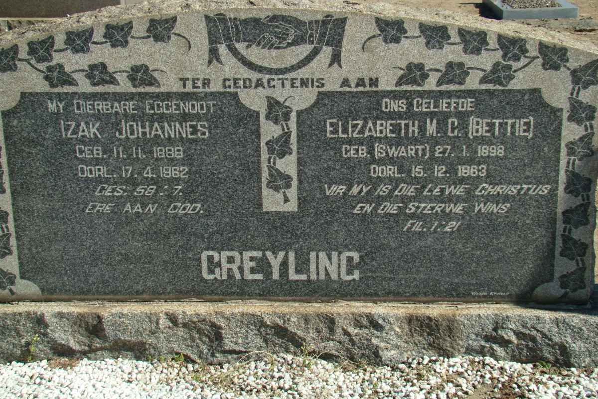 GREYLING Izak Johannes 1888-1962 &amp; Elizabeth M.G. SWART 1898-1963