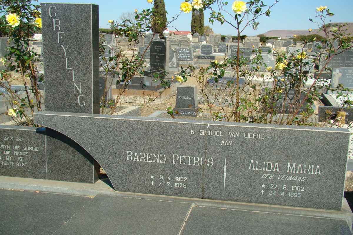 GREYLING Barend Petrus 1892-1975 &amp; Alida Maria VERMAAS 1902-1995