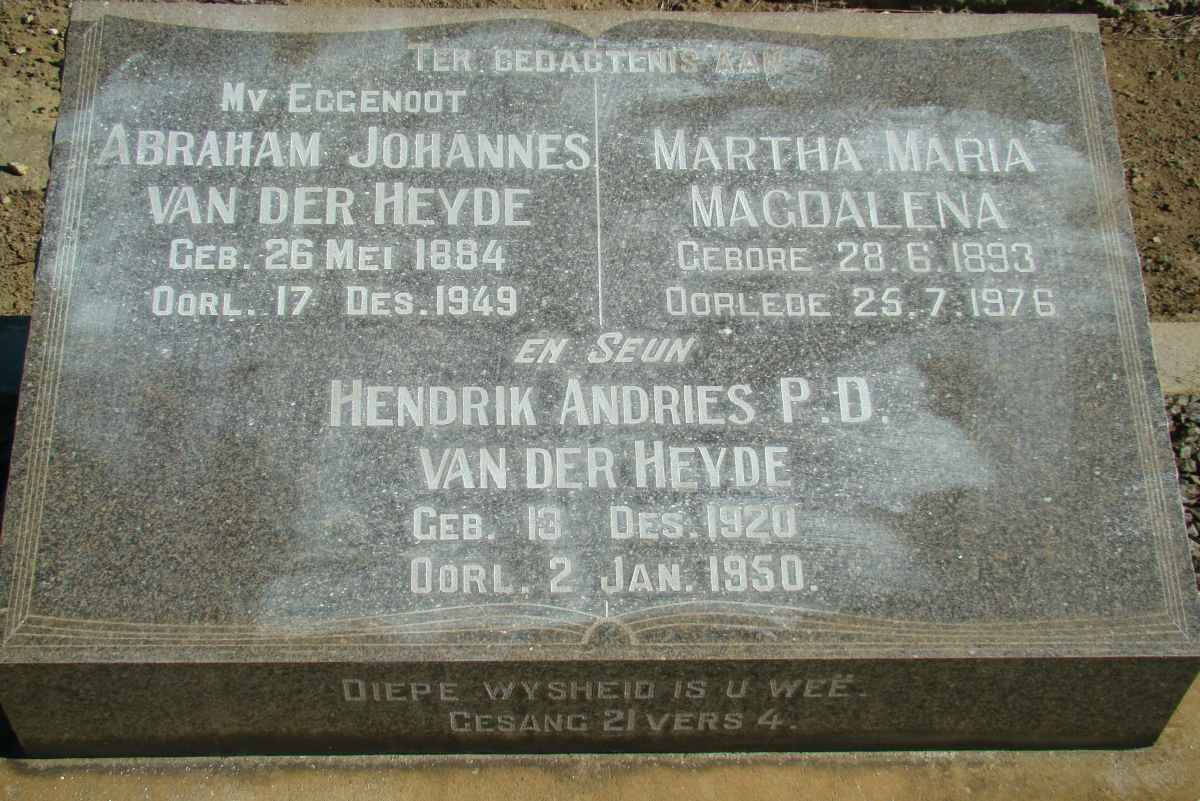 HEYDE Abraham Johannes, van der 1884-1949 &amp; Martha Maria Magdalena 1893-1976
