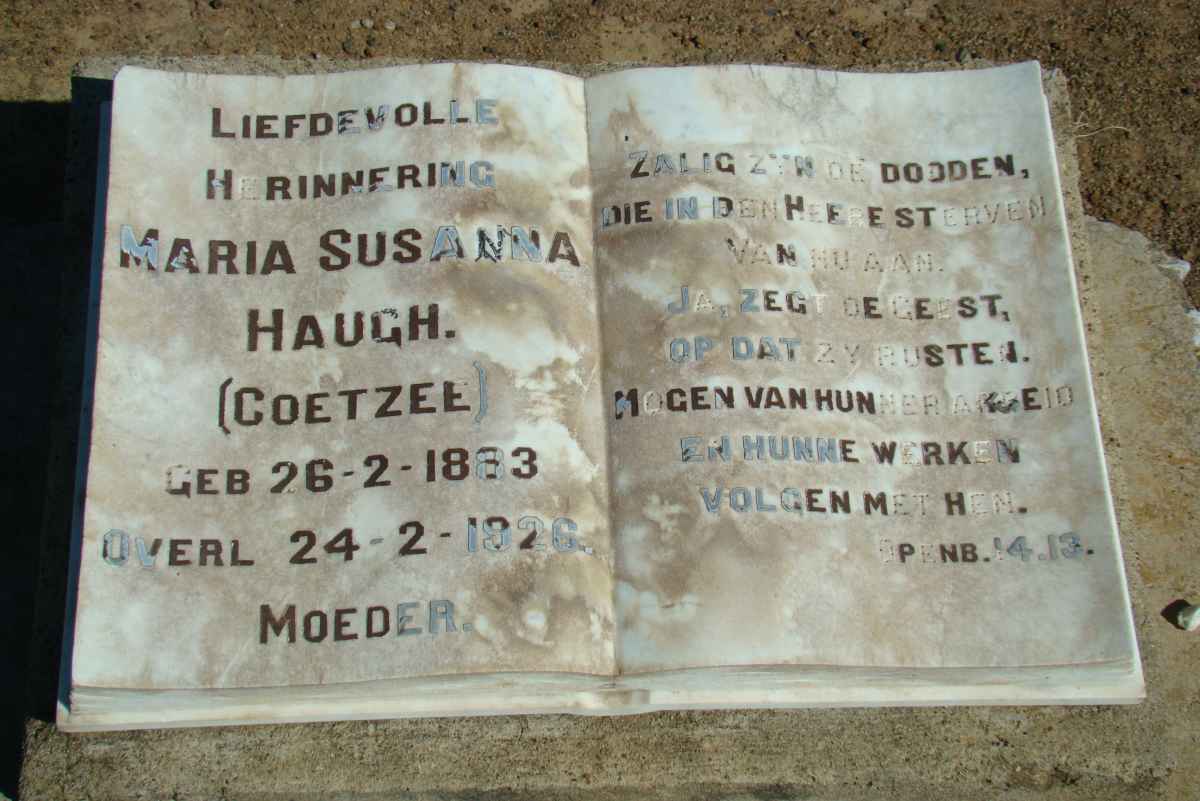 HAUGH Maria Susanna nee COETZEE 1883-1926