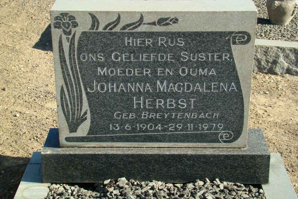 HERBST Johanna Magdalena nee BREYTENBACH 1904-1979