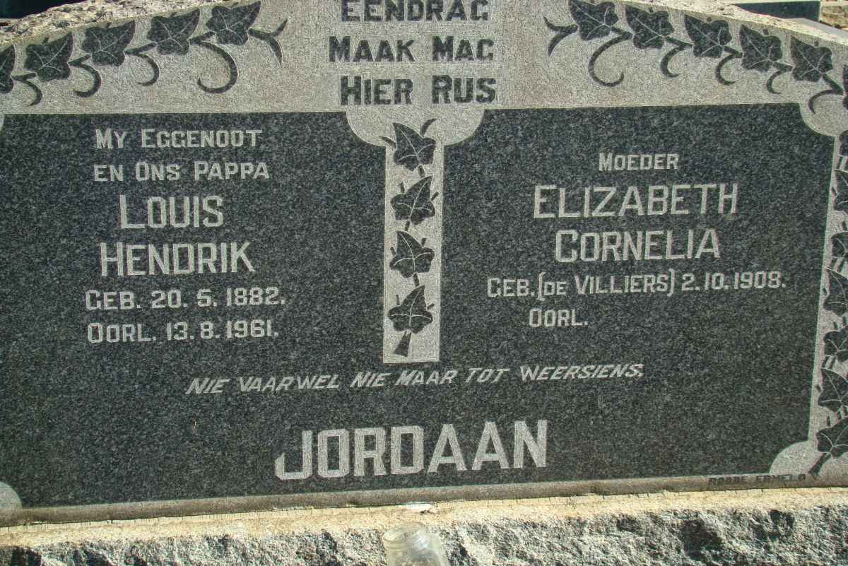 JORDAAN Louis Hendrik 1882-1961 &amp; Elizabeth Cornelia DE VILLIERS 1908-