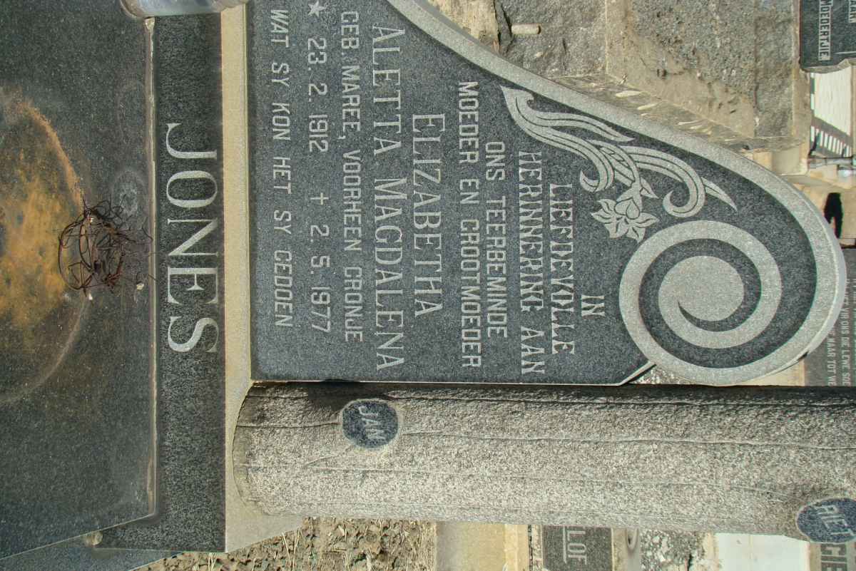 JONES Elizabeth Aletta Magdalena voorheen CRONJE nee MAREE 1912-1977