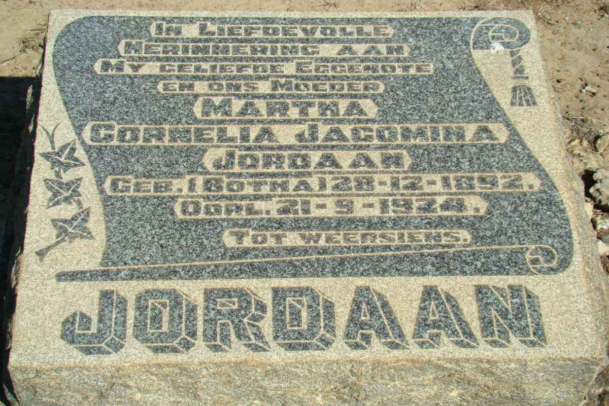 JORDAAN Cornelia Jacomina nee BOTHA 1892-1924