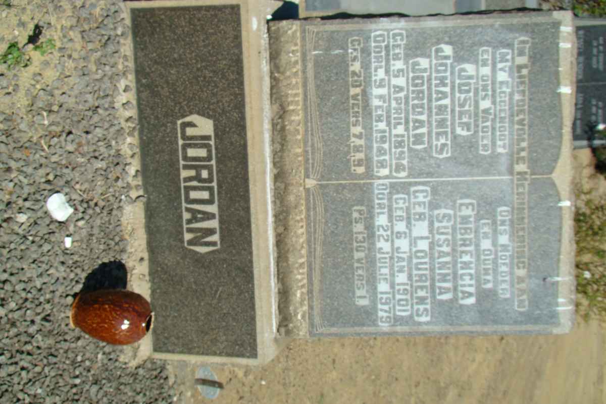 JORDAN Josef Johannes 1894-1948 &amp; Embrencia Susanna LOURENS 1901-1979
