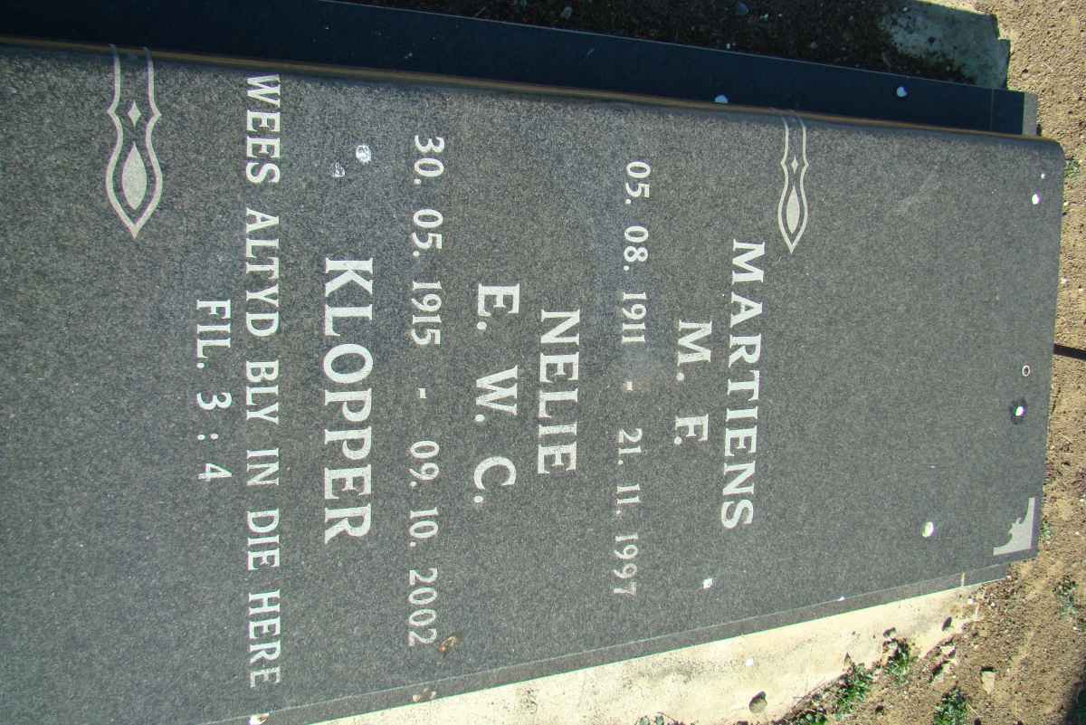 KLOPPER M.F. 1911-1997 &amp; E.W.C. 1915-2002