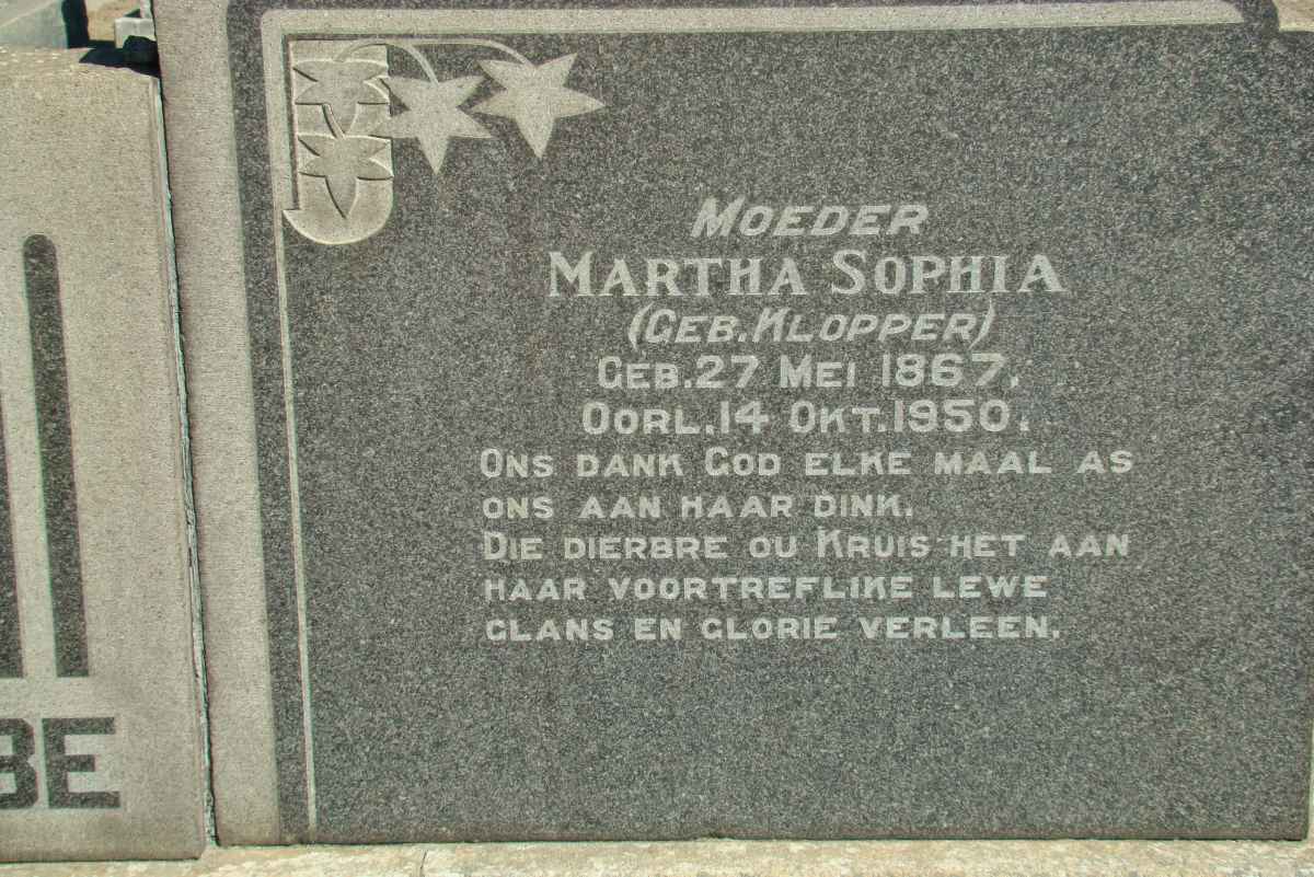 KOLBE Martha Sophia nee KLOPPER 1867-1950