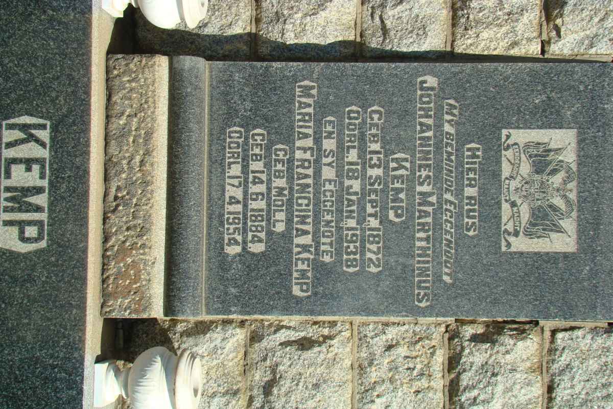 KEMP Johannes Marthinus 1872-1938 &amp; Maria Francina MOLL 1884-1954