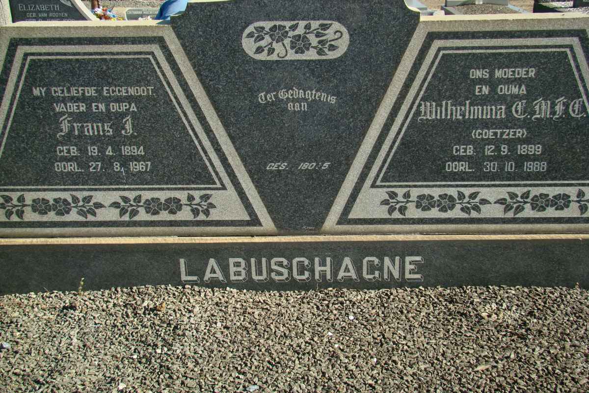 LABUSCHAGNE Frans J. 1894-1967 &amp; Wilhelmina C.M.F.C. COETZER 1899-1988