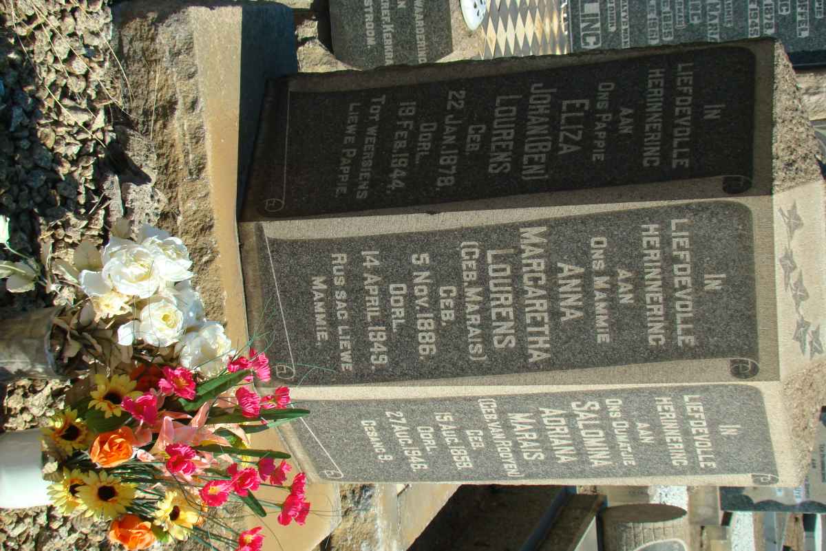 LOURENS Eliza Johan 1878-1944 &amp; Anna Margaretha MARAIS 1886-1949 :: MARAIS Salomina Adriana nee VAN ROOYEN 1859-1948