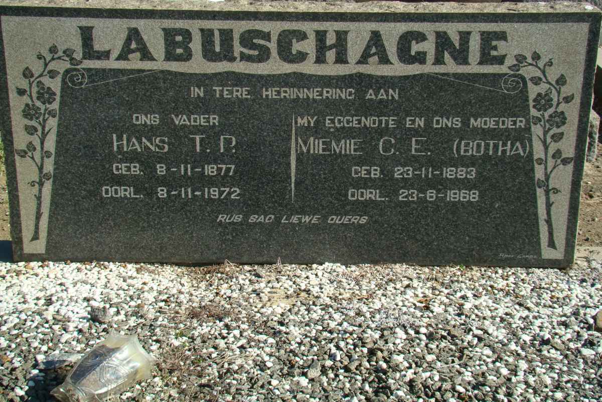 LABUSCHAGNE Hans T.P. 1877-1972 &amp; Miemie C.E. BOTHA 1883-1968