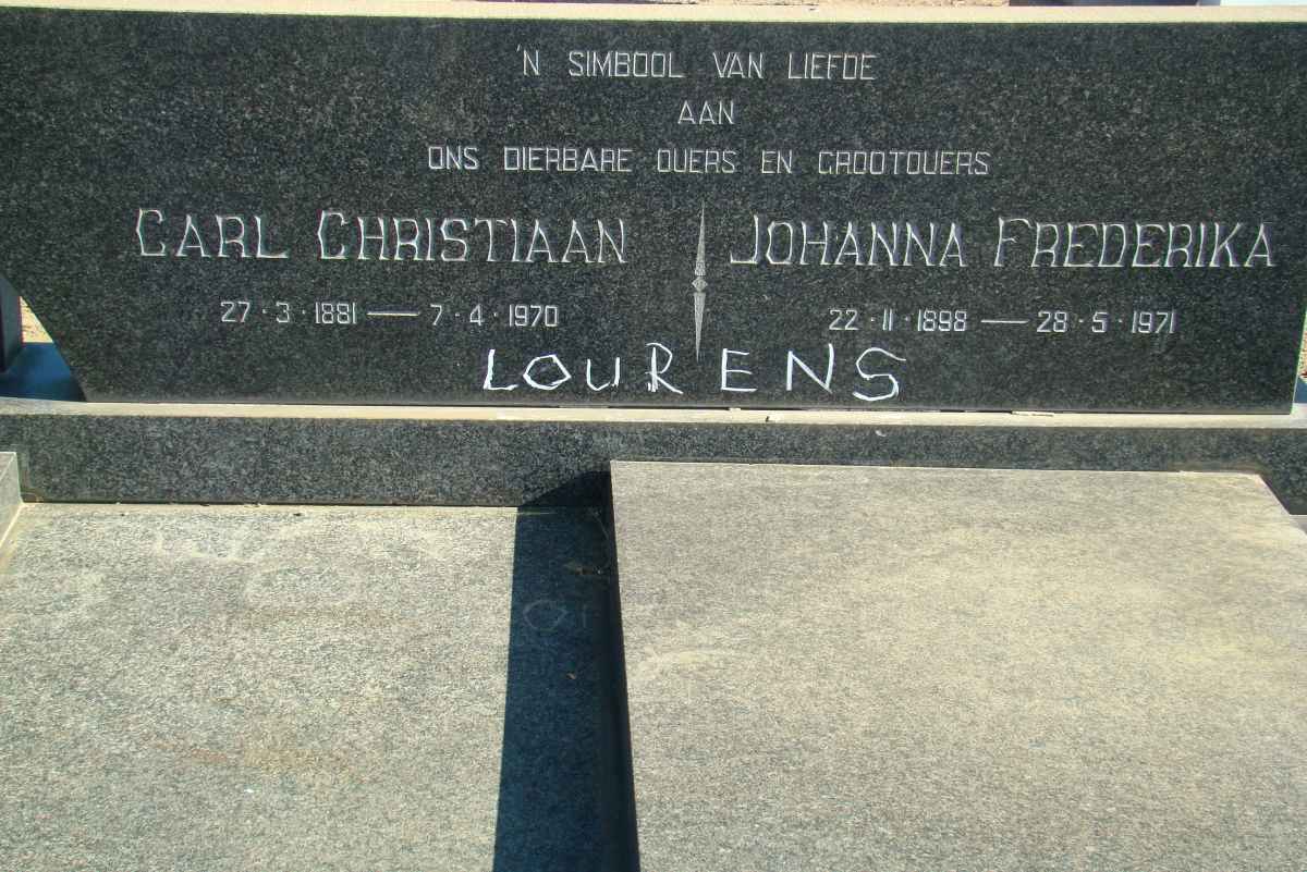 LOURENS Carl Christiaan 1881-1970 &amp; Johanna Fredrika 1898-1971