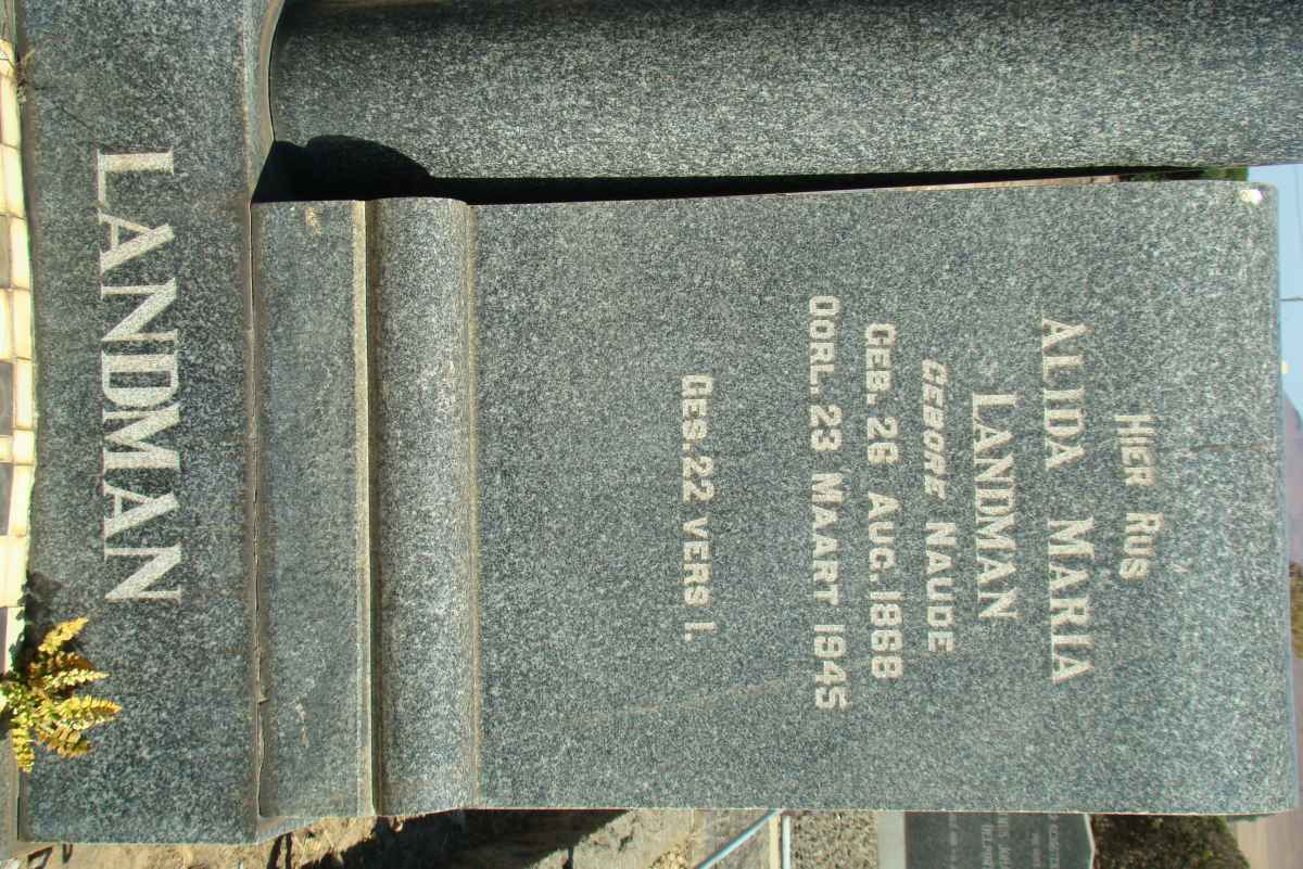 LANDMAN Alida Maria nee NAUDE 1868-1945