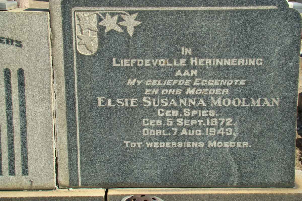 MOOLMAN Elsie Susanna nee SPIES 1872-1943