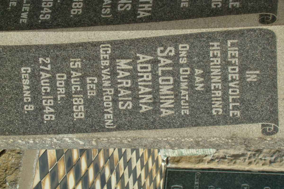 MARAIS Salomina Adriana nee VAN ROOYEN 1859-1946