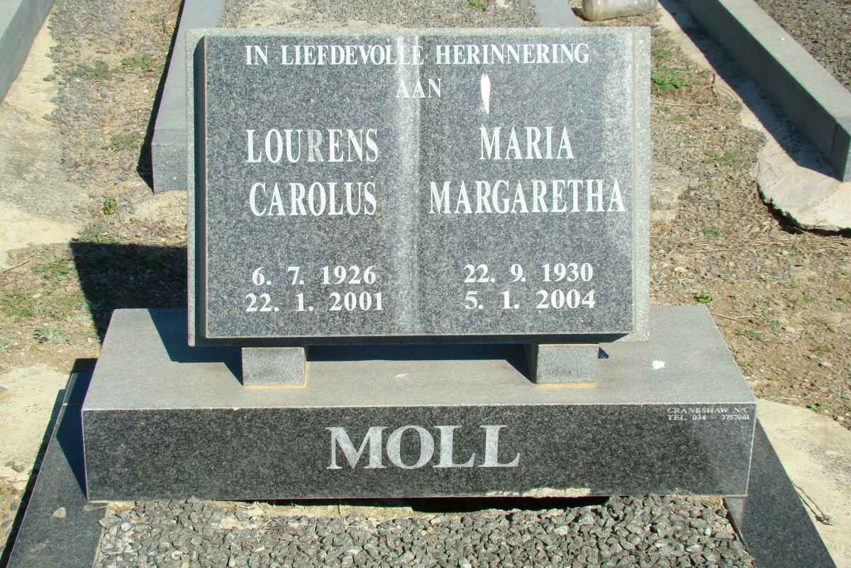 MOLL Lourens Carolus 1926-2001 &amp; Maria Margaretha 1930-2004