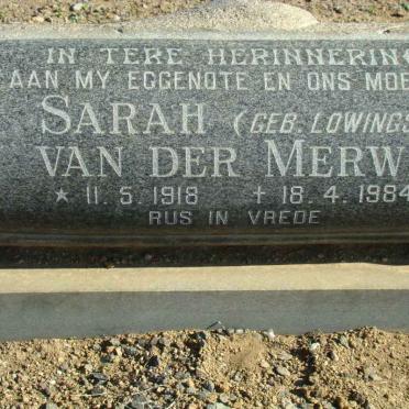 MERWE Sarah, van der nee LOWINGS 1918-1984