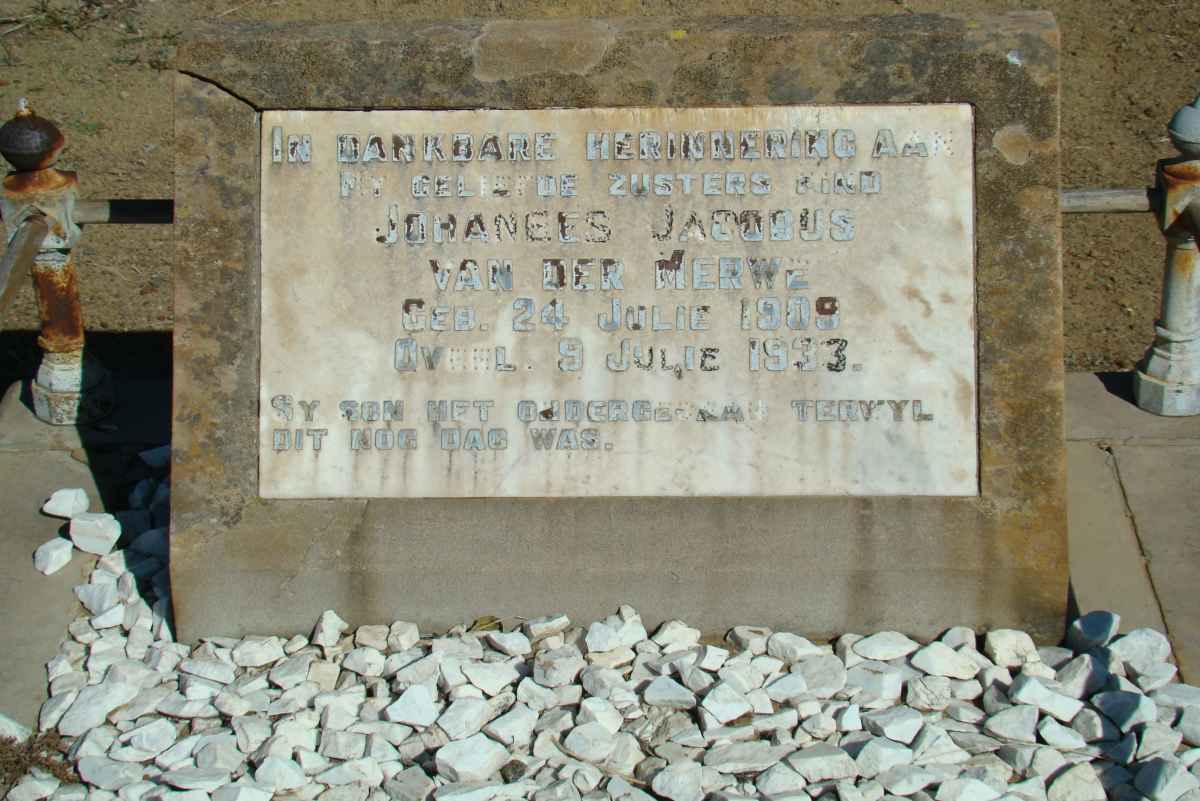 MERWE Johanees Jacobus, van der 1909-1933