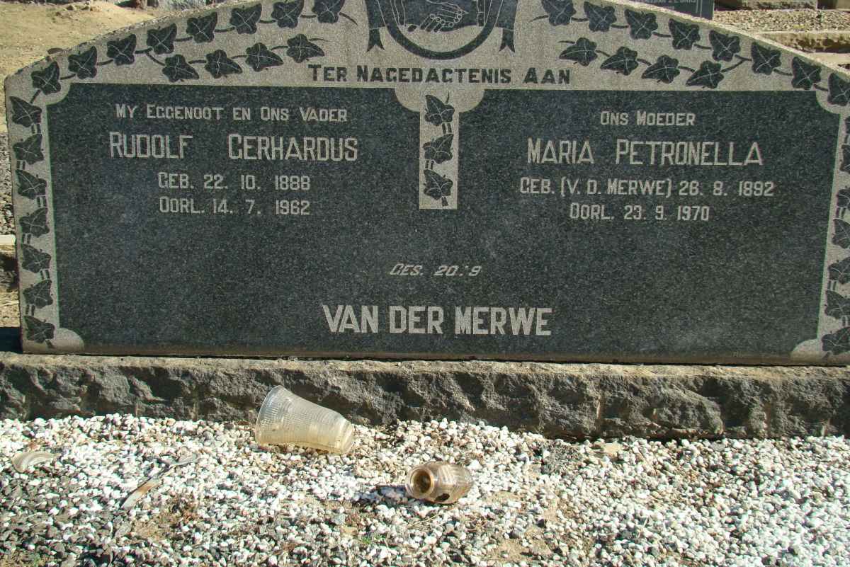 MERWE Rudolf Gerhardus, van der 1888-1962 &amp; Maria Petronella V.D. MERWE 1892-1970