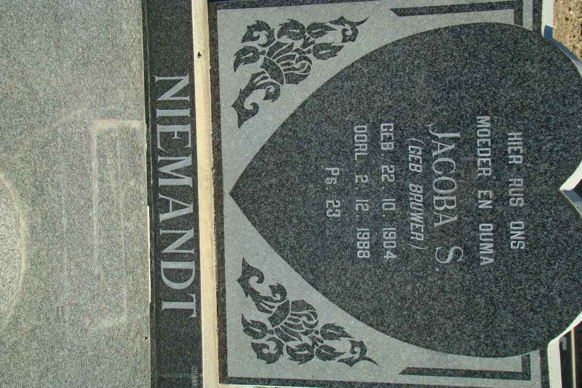 NIEMANDT Jacoba S. nee BRUWER 1904-1988