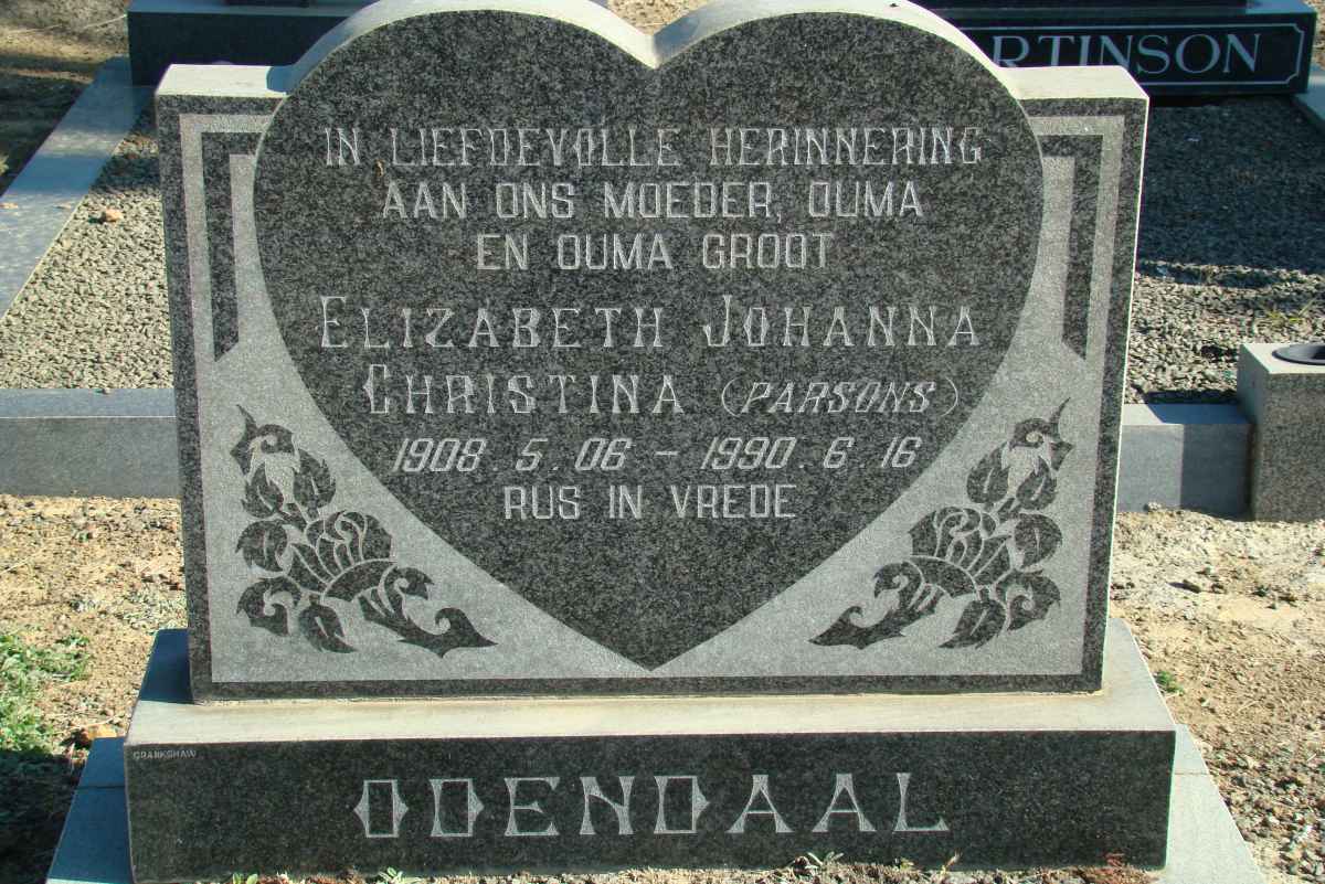 ODENDAAL Elizabeth Johanna Christina nee PARSONS 1908-1990