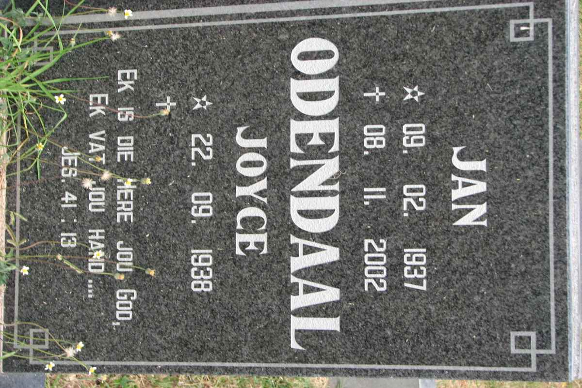 ODENDAAL Jan 1937-2002 &amp; Joyce 1938-