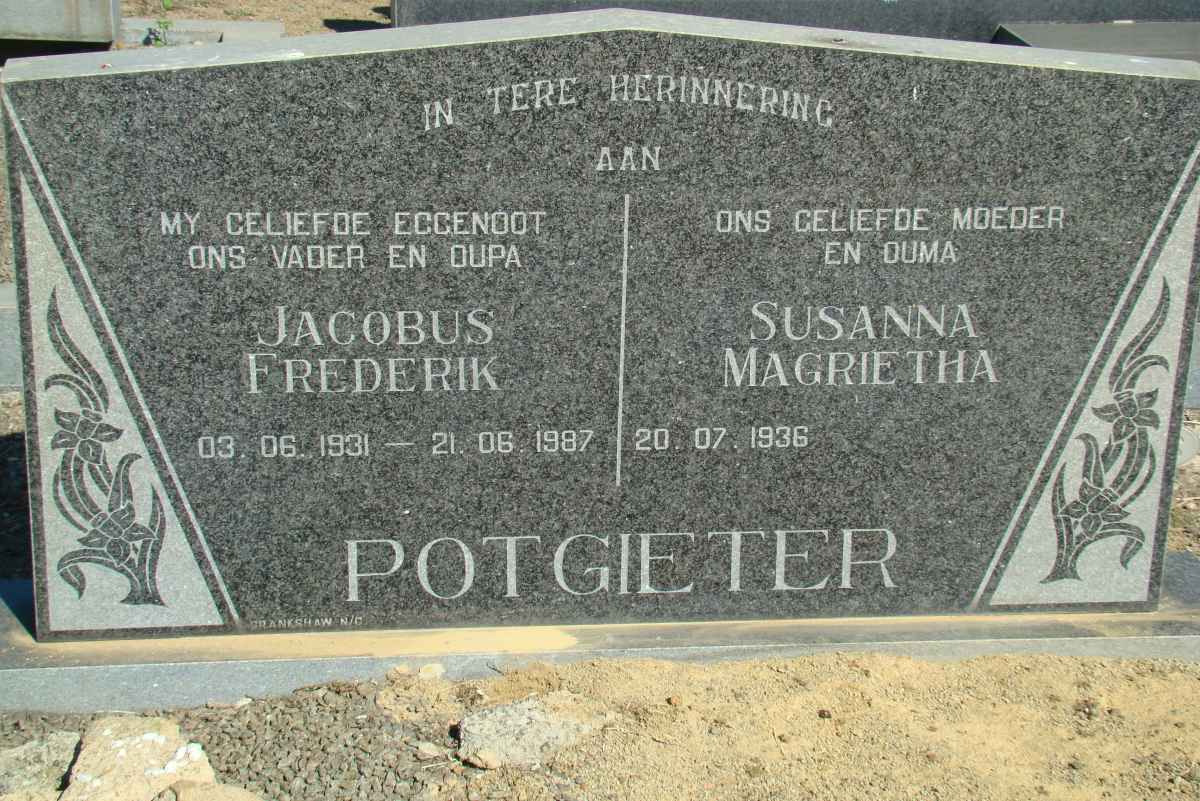 POTGIETER Jacobus Frederik 1931-1987 &amp; Susanna Magrietha 1936-