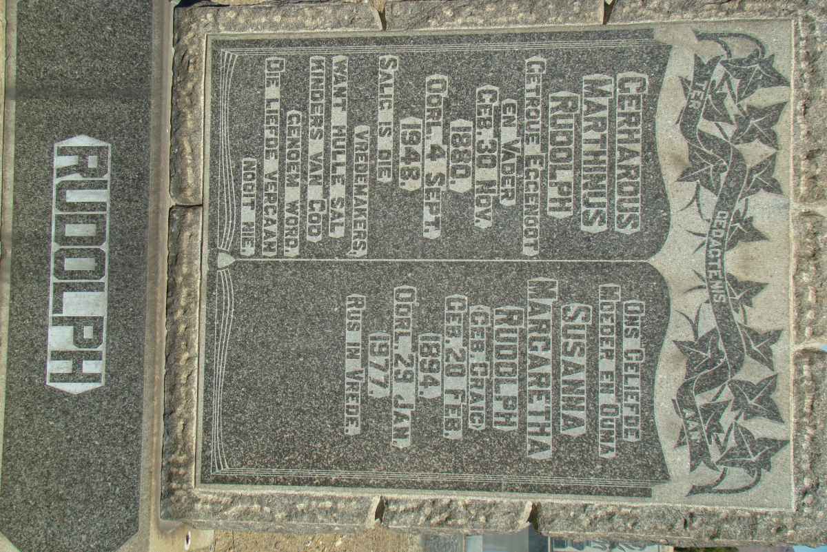 RUDOLPH Gerhardus Marthinus 1880-1948 &amp; Susanna Margaretha CRAIG 1894-1977