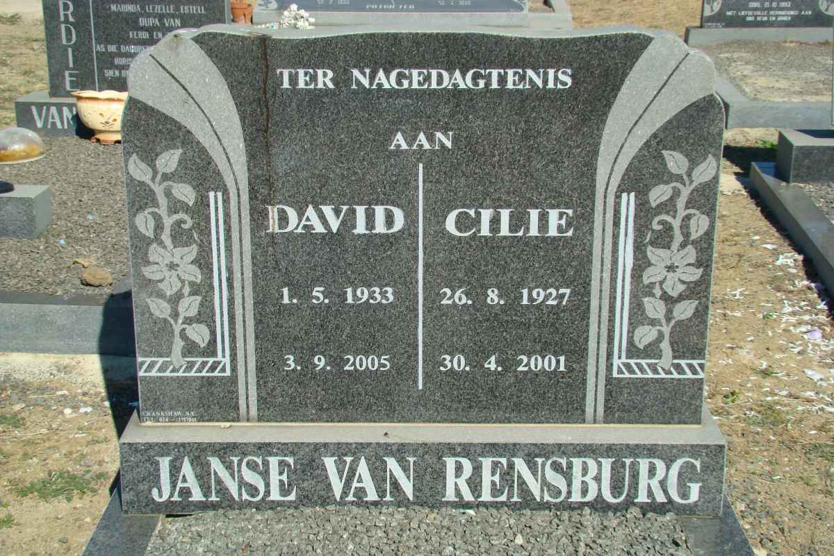 RENSBURG David, Janse van 1933-2005 &amp; Cilie 1927-2001