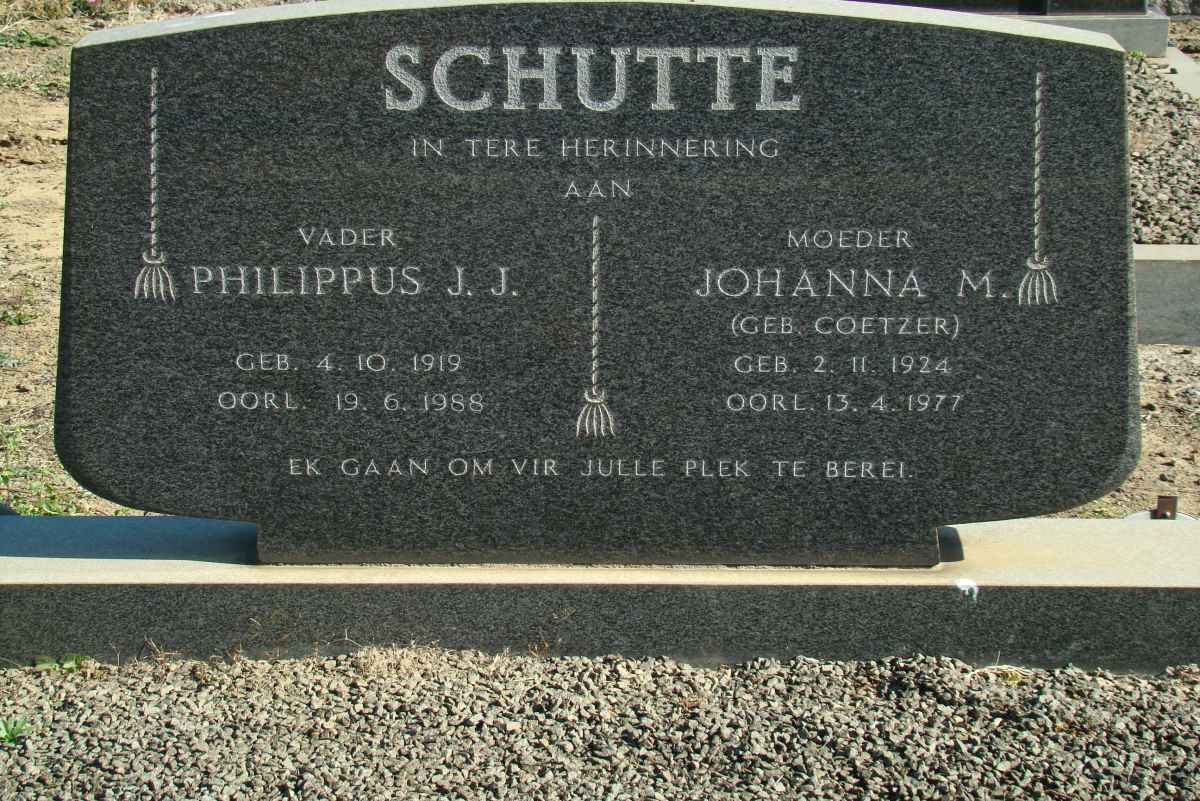 SCHUTTE Philippus J.J. 1919-1988 &amp; Johanna M. COETZER 1924-1977