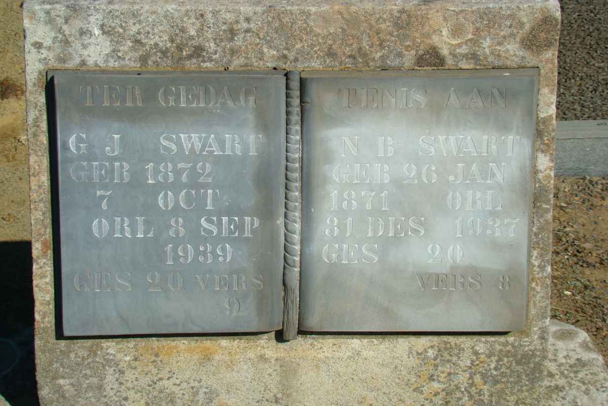 SWART N.B. 1871-1937 &amp; G.J. 1872-1939