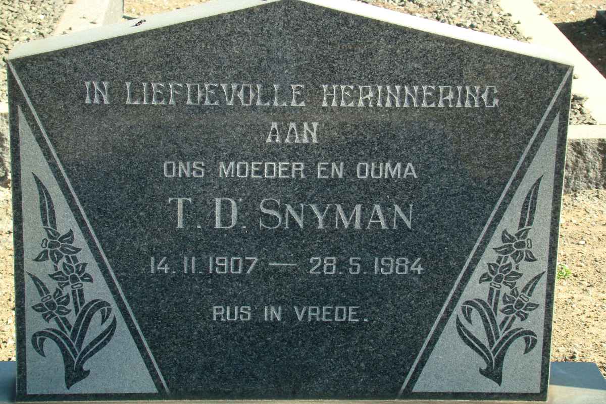 SNYMAN T.D. 1907-1984