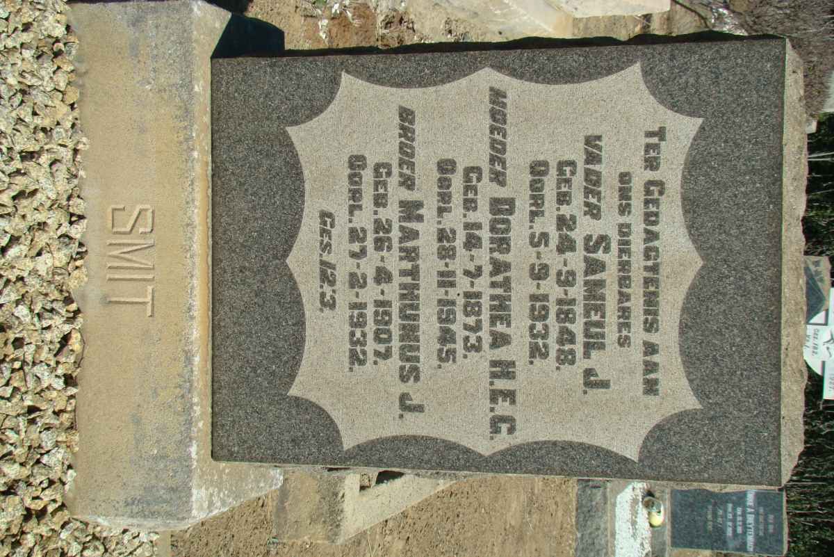 SMIT Sameul J. 1848-1932 &amp; Dorathea H.E.G. 1873-1945 :: SMIT Marthunus J. 1907-1932