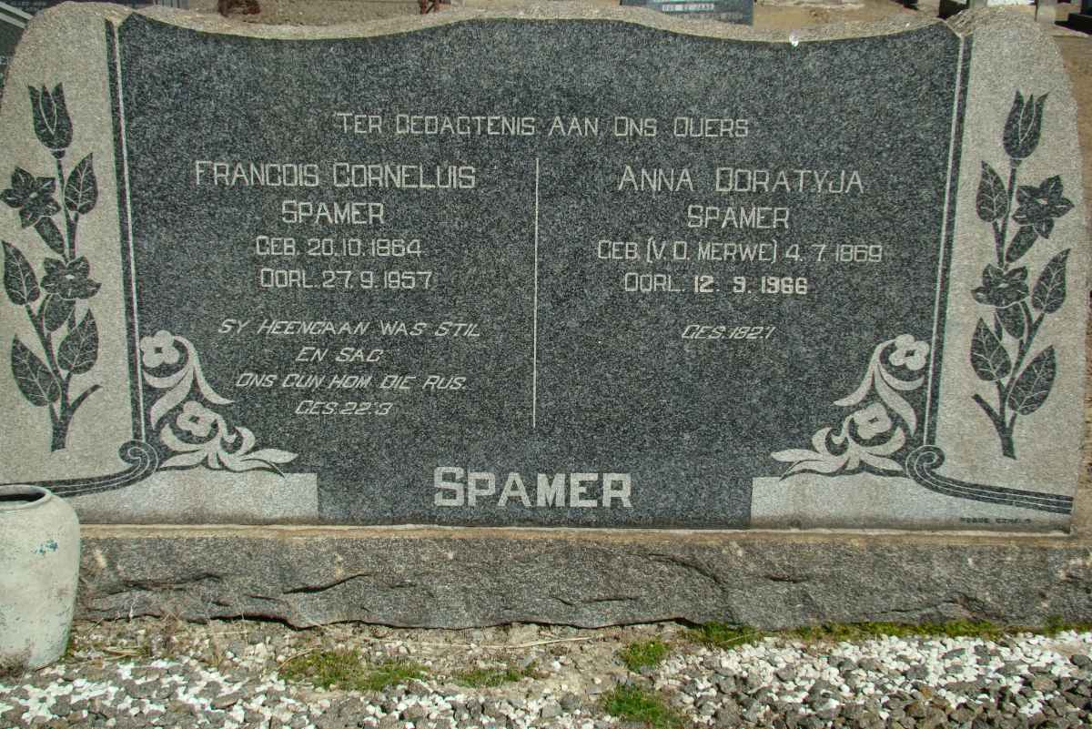 SPAMER Francois Cornelius 1864-1957 &amp; Anna Ooratyja V.D. MERWE 1869-1966