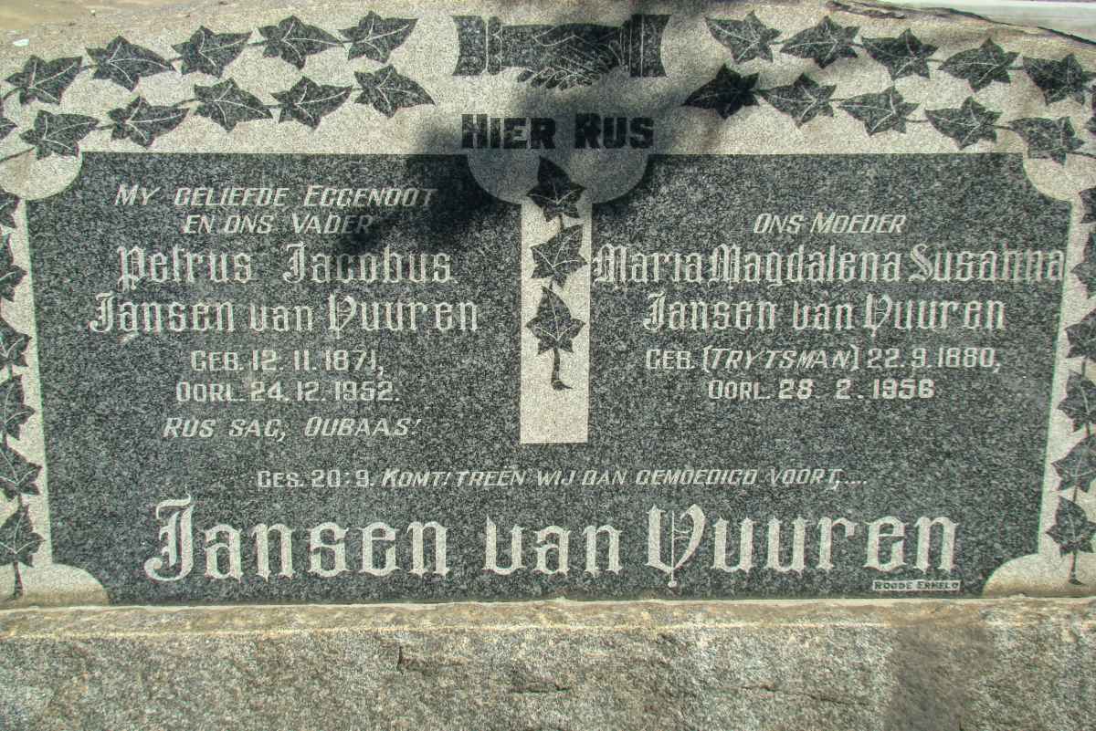 VUUREN Petrus Jacobus, Jansen van 1871-1952 &amp; Maria Magdalena Susanna TRYTSMA 1880-1956