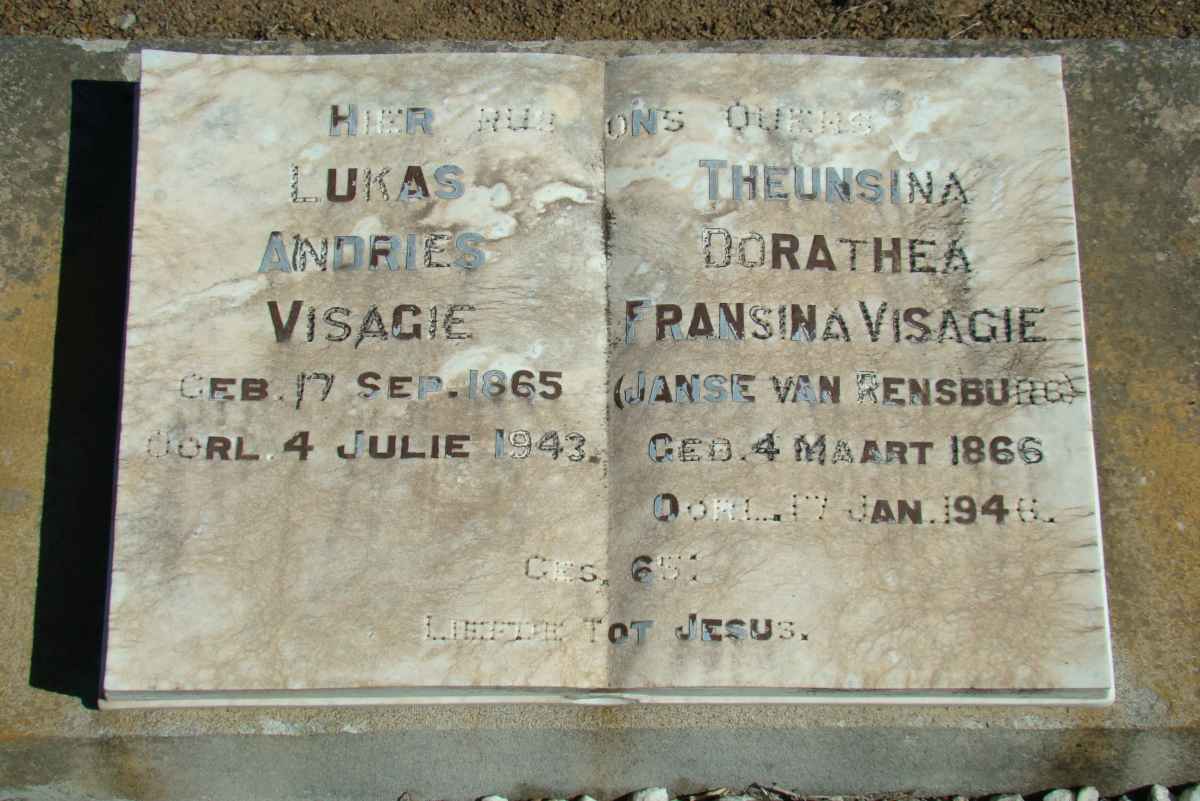 VISAGIE Lukas Andries 1865-1943 &amp; Theusina Dorathea Fransina JANSE VAN RENSBURG 1866-1946