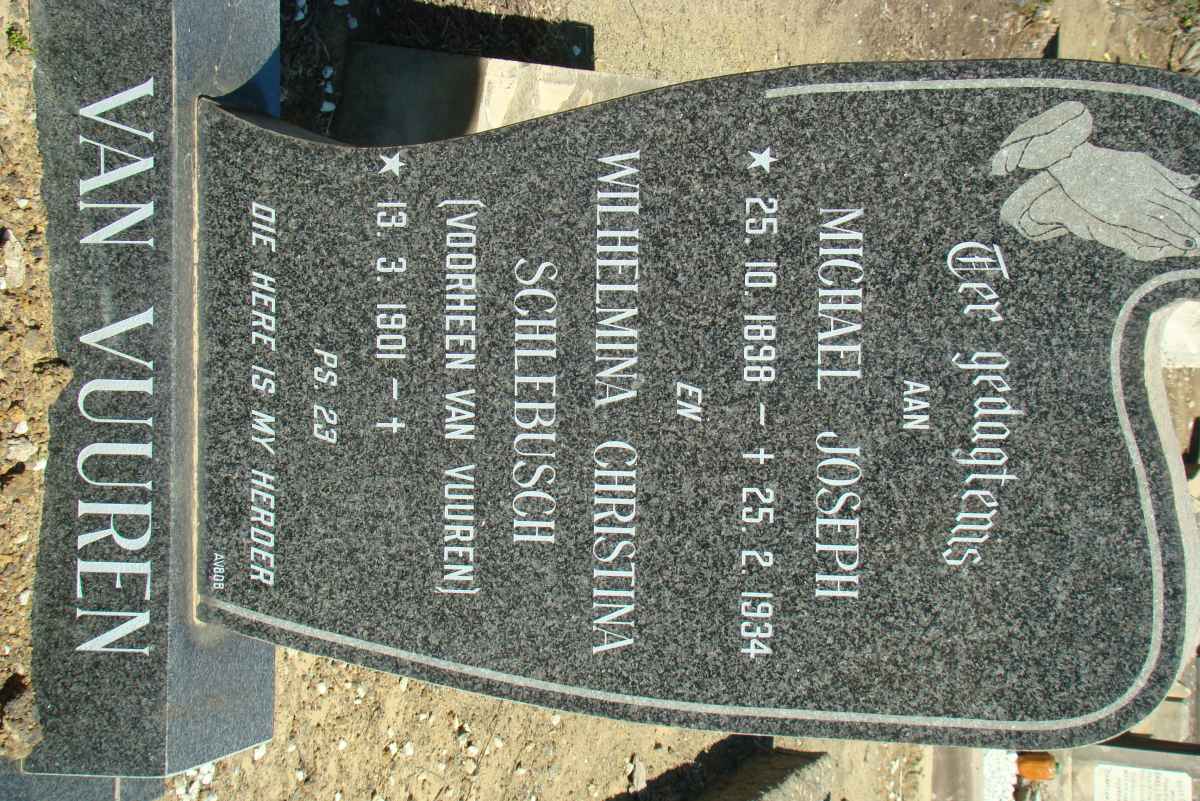VUUREN Michael Joseph, van 1898-1934 &amp; Wilhelmina Christina SCHLEBUSCH formerly VAN VUUREN 1901-