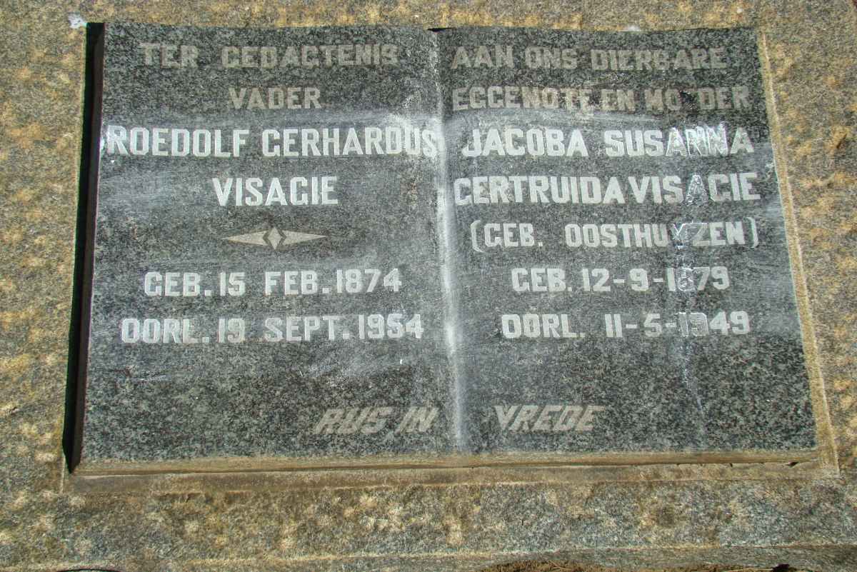 VISAGIE Roedolf Gerhardus 1874-1954 &amp; Jacoba Susanna Gertruida OOSTHUYZEN 1879-1949