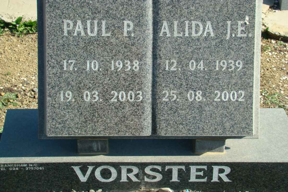 VORSTER Paul P. 1938-2003 &amp; Alida J.E. 1939-2002