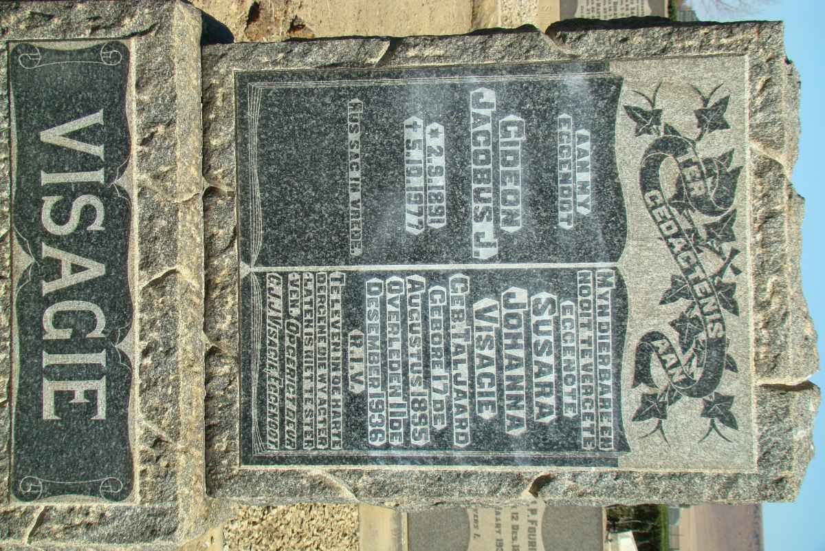 VISAGIE  Gideon Jacobus J. 1891-1977 &amp; Susara Johanna TALJAARD 1895-1936