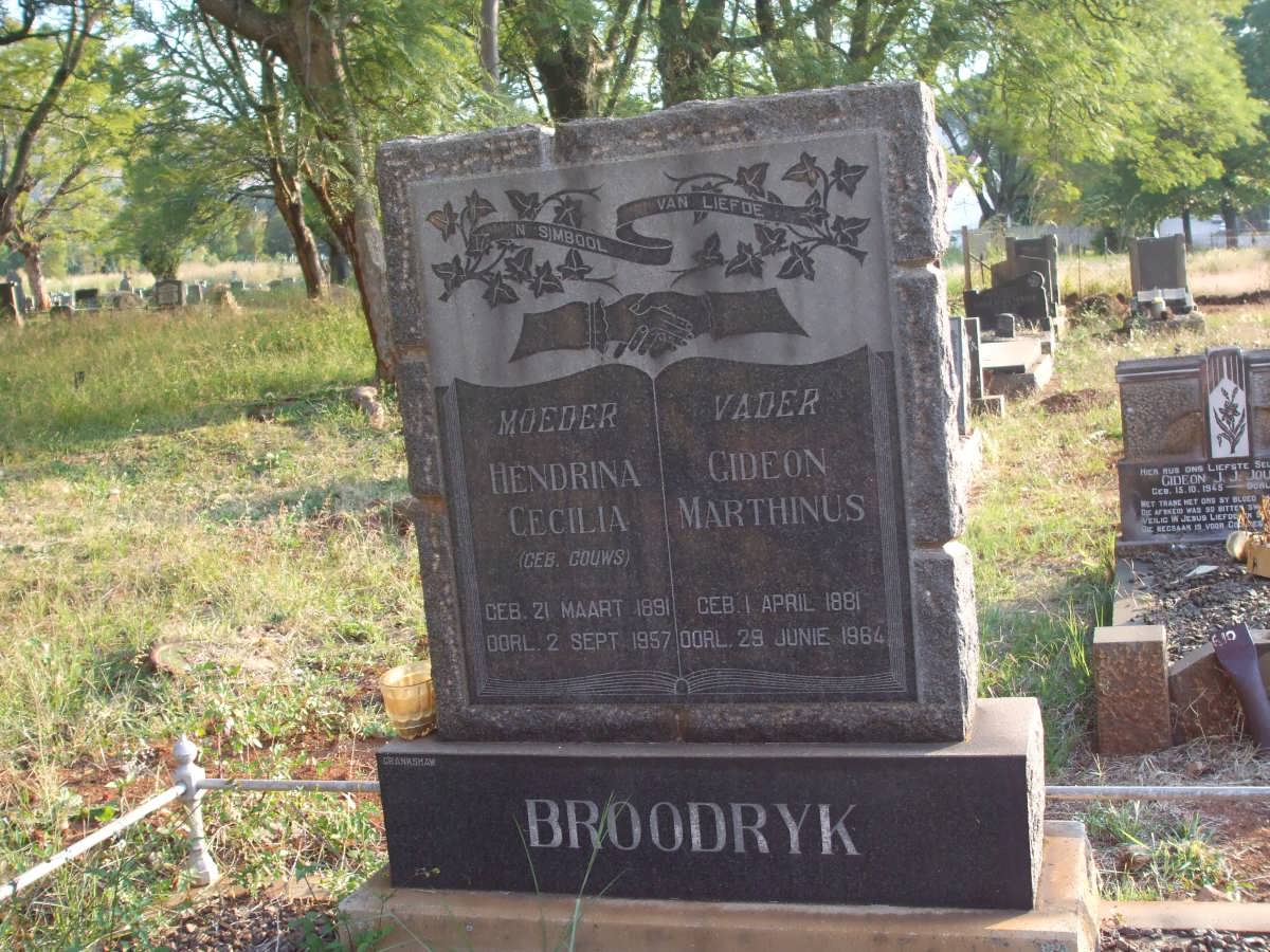 BROODRYK Gideon Marthinus 1881-1964 &amp; Hendrina Cecilia GOUWS 1891-1957