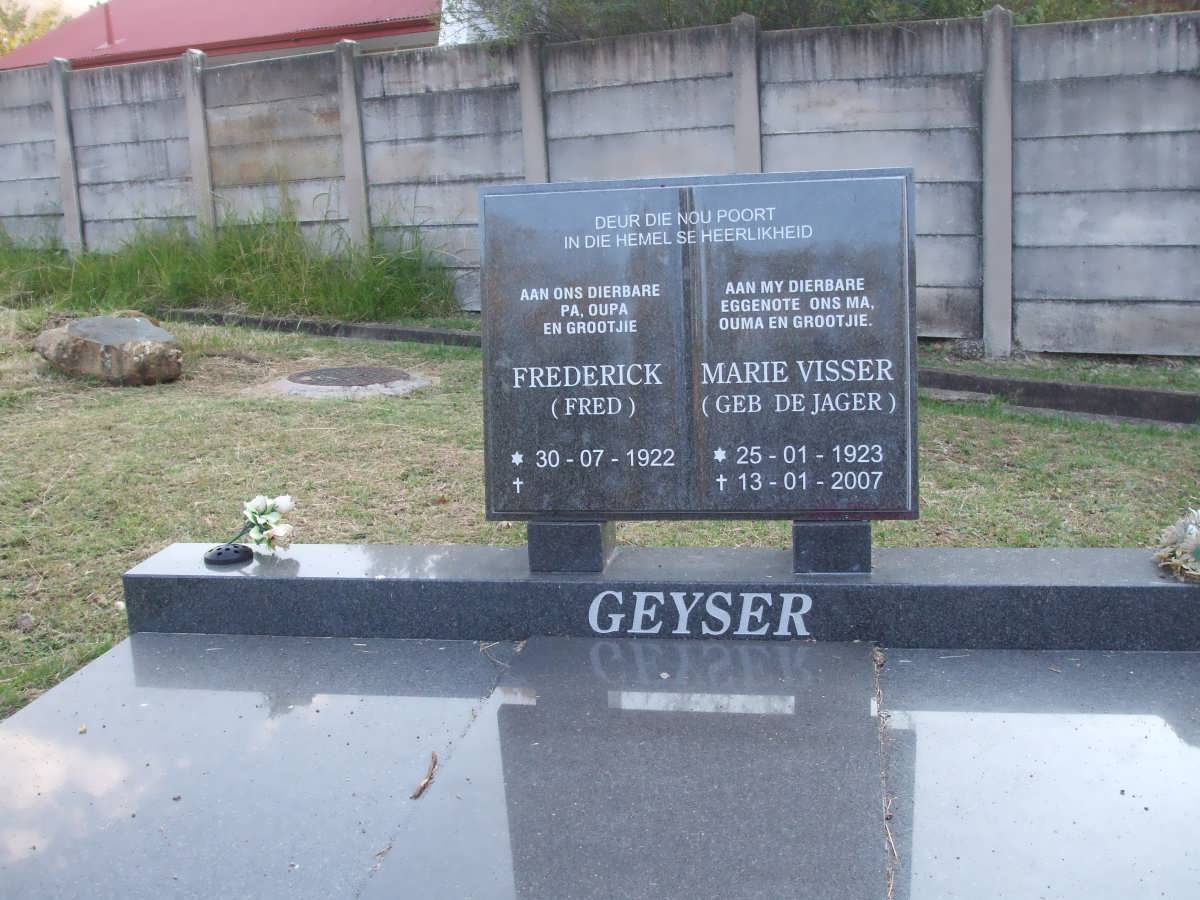 GEYSER Frederick 1922- &amp; Marie Visser DE JAGER 1923-2007