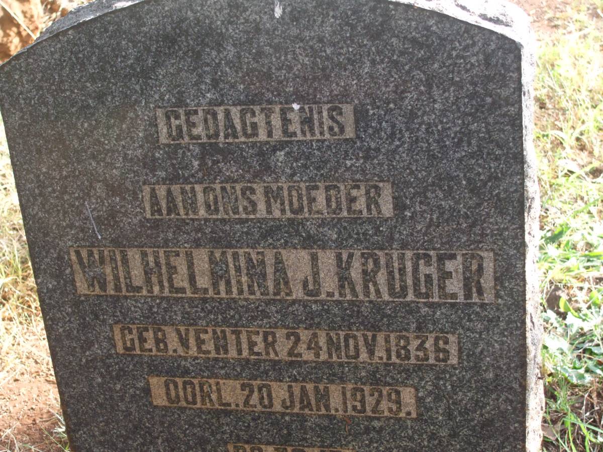 KRUGER Wilhelmina J. nee VENTER 1836-1929