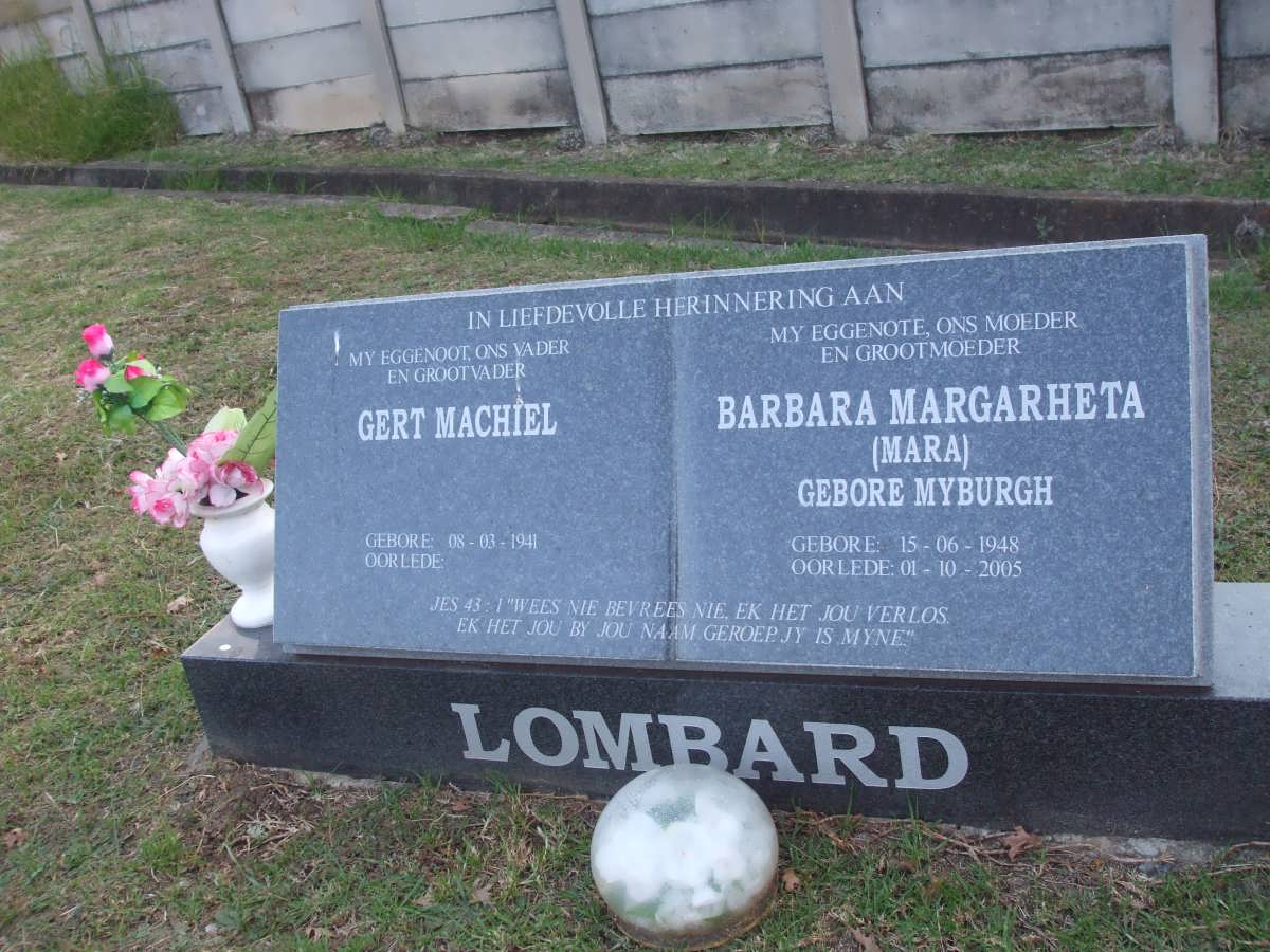 LOMBARD Gert Machiel 1941- &amp; Barbara Margarheta MYBURGH 1948-2005