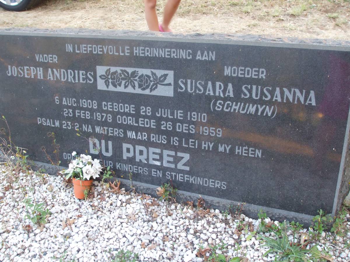 PREEZ Joseph Andries, du 1908-1978 &amp; Susara Susanna SCHUMYN 1910-1959