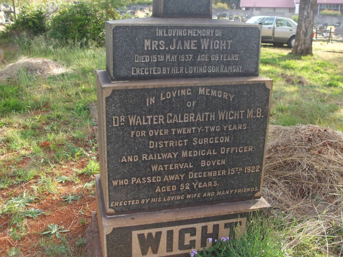 WIGHT Walter Galbraith -1922 &amp; Jane WIGHT -1937