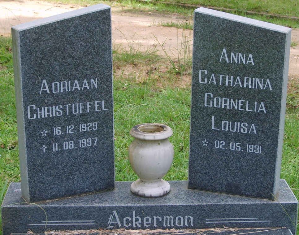 ACKERMAN Adriaan Christoffel 1929-1997 &amp; Anna Catharina Cornelia Louisa 1931-